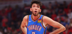 Chet Holmgren of the Oklahoma Thunder stands ready